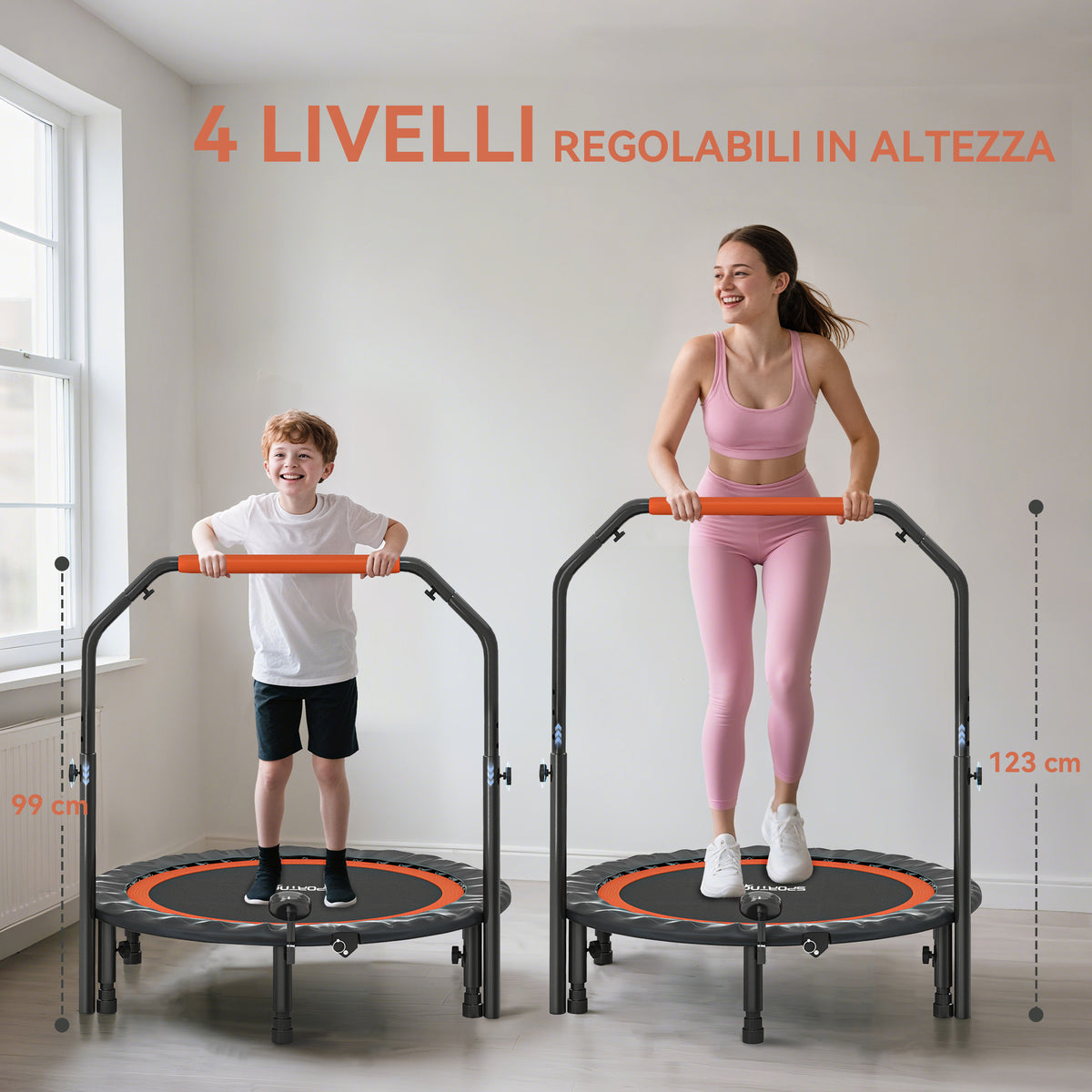 Mini Trampolino Fitness 102 cm con Manubrio Regolabile, Trampolino Elastico Pieghevole, Nero