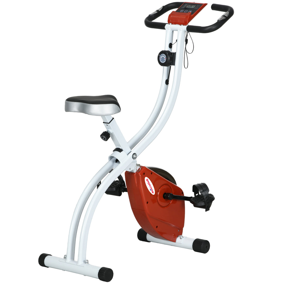 Cyclette Magnetica Pieghevole a 8 Livelli di Resistenza con Seduta Regolabile, in Acciaio, 97x43x110 cm, Rosso