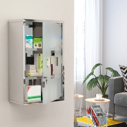 Armadietto medicinali 50x30x18cm Cassetta mobile bagno primo soccorso in acciaio inox con serratura