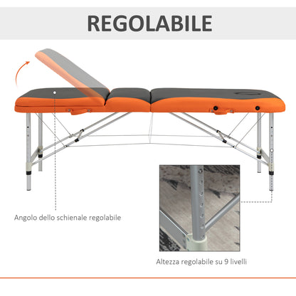 Lettino da Massaggio Pieghevole ad Altezza Regolabile, Lettino Professionale per Massaggi in Alluminio e Plastica, 215x81x61-84 cm, Nero e Arancione