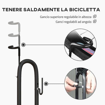 Supporto per Bici con Ganci Regolabili, Compatibile con Biciclette 24"-29" e 700c, per Garage, Interno ed Esterno, Nero