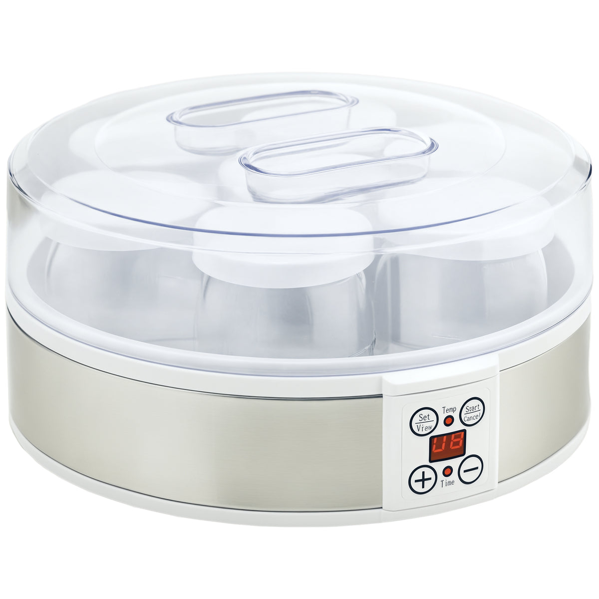Yogurtiera 20W da 1.5L con 7 Vasetti e Display a Pulsanti, in Acciaio Inox e Plastica, 24x24x13 cm, Bianca