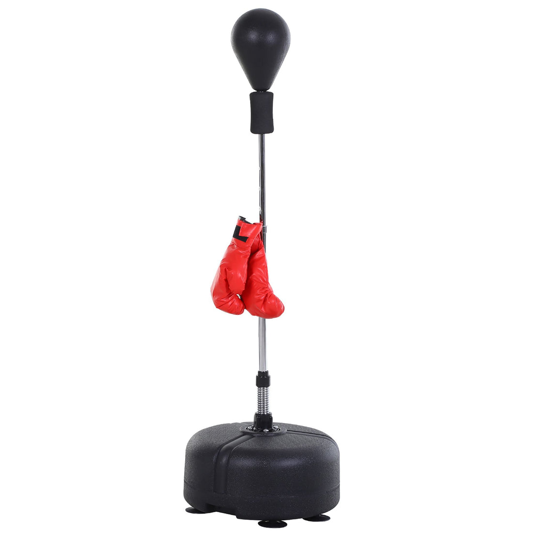 Punching Ball da Terra, Sacco da Boxe da Terra con Base Riempibile, Ventose e Guantoni, Altezza Regolabile 4 Livelli da 136-154 cm, Speed Bag per Home Gym Casa e Palestra, Nero