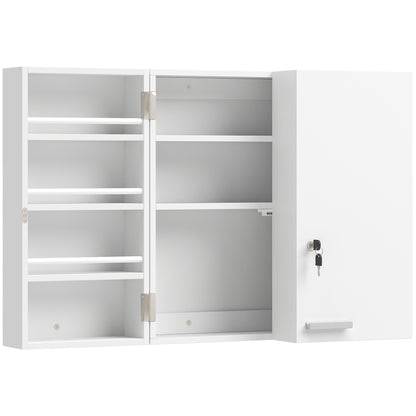 Armadietto Medicinali con 3 Mensole Interne e 8 Portabottiglie, in Legno e Metallo, 53x20x53 cm, Bianco