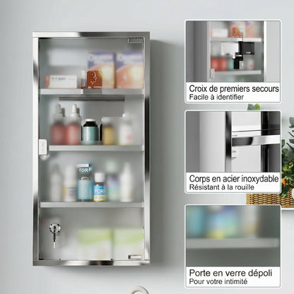 Armadietto Medicinale Cassetta Porta Medicina a Quattro Ripiani in Acciaio Inox 30 x 12 x 60cm