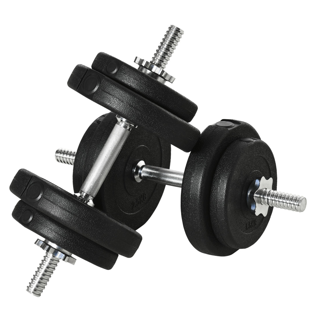 Set Manubri Pesi 20 kg (4x2.5 kg, 4x1.5 kg) con 8 Dischi e 2 Manubri da 2 kg, 43x18x7.5 cm, Nero