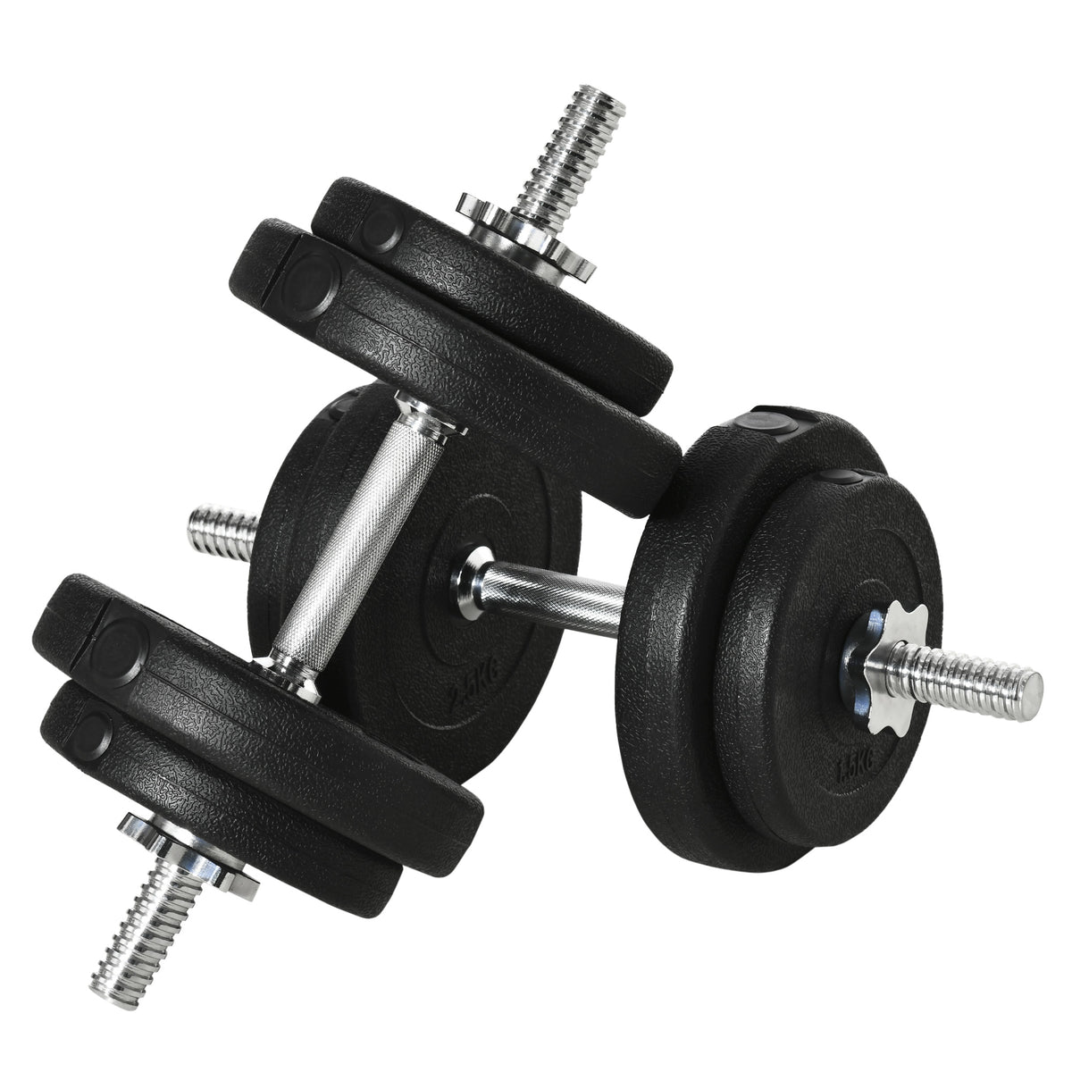 Set Manubri Pesi 20 kg (4x2.5 kg, 4x1.5 kg) con 8 Dischi e 2 Manubri da 2 kg, 43x18x7.5 cm, Nero