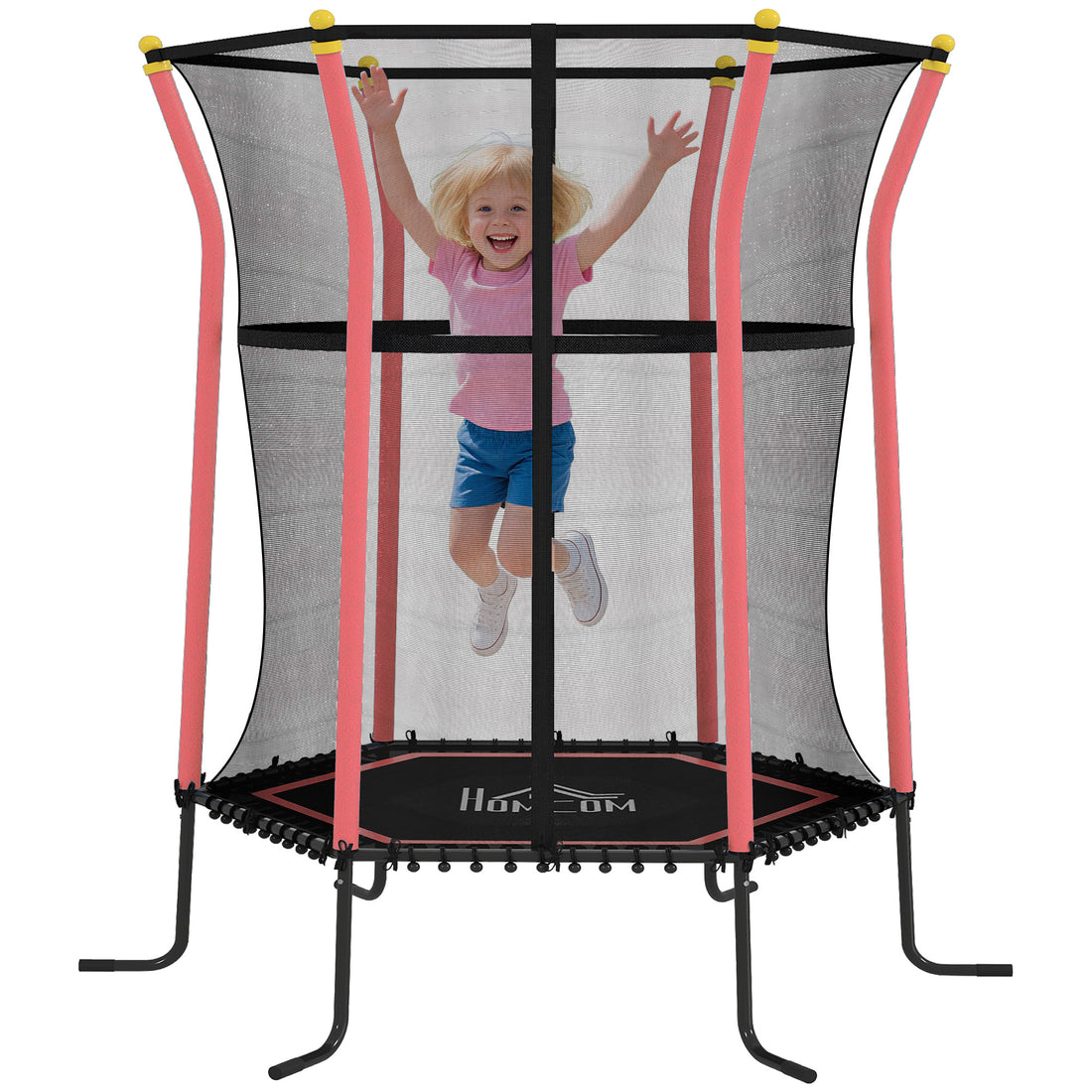 Tappeto Elastico per Bambini con Ingresso a Cerniera e Pali Imbottiti, 122x111x190 cm, Rosso