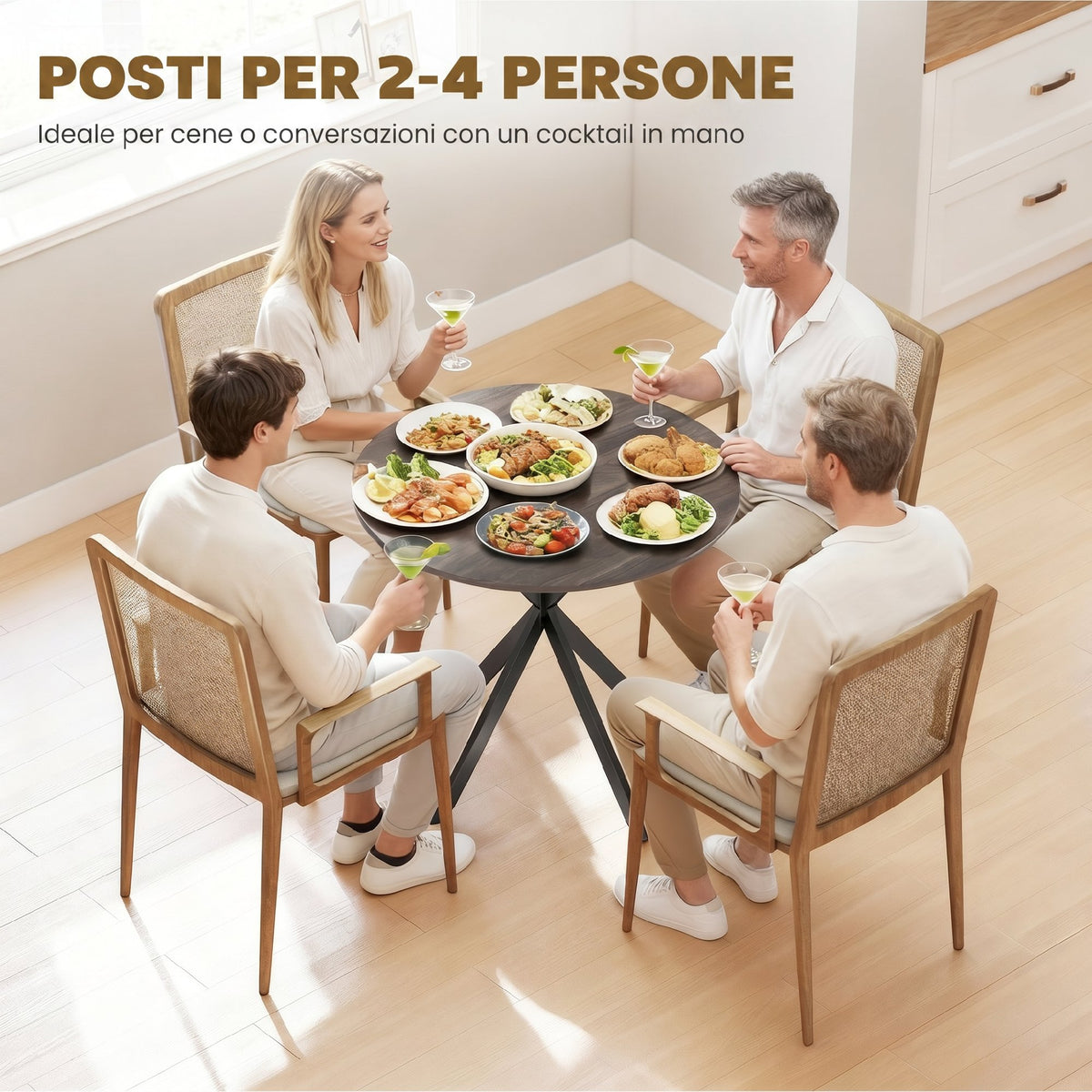 Tavolo da Pranzo Rotondo Stile Industriale con Gambe a Croce in Acciaio, 80x75 cm, Marrone