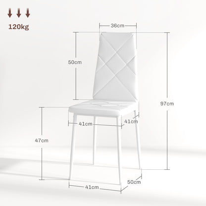 Set di 2 Sedie Moderne imbottite da Pranzo con Schienale Alto, in Pelle e Acciaio,rivestimento a polvere, 41x50x97 cm, Bianco  Italy