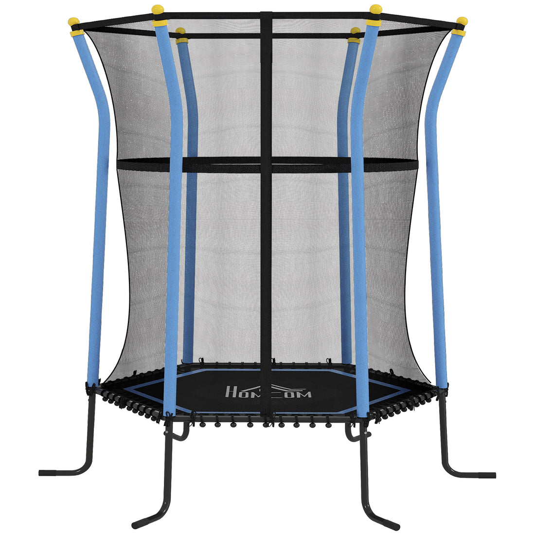 Tappeto Elastico per Bambini con Ingresso a Cerniera e Pali Imbottiti, in Acciaio, PP e EPE, 122x111x190 cm, Blu