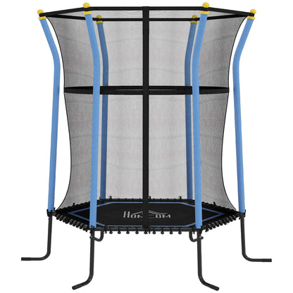 Tappeto Elastico per Bambini con Ingresso a Cerniera e Pali Imbottiti, in Acciaio, PP e EPE, 122x111x190 cm, Blu