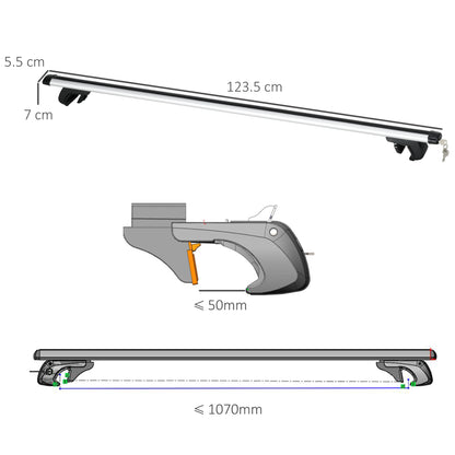 Barre Portapacchi per Auto con Serratura e Chiavi in Lega di Alluminio 125x5.5x7cm, Max. 75 kg