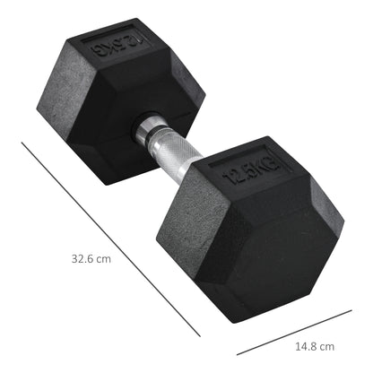 Manubrio da 12.5 kg Esagonale Singolo con Impugnatura Zigrinata Antiscivolo, Nero