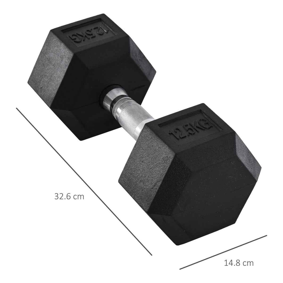 Manubrio da 12.5 kg Esagonale Singolo con Impugnatura Zigrinata Antiscivolo, Nero