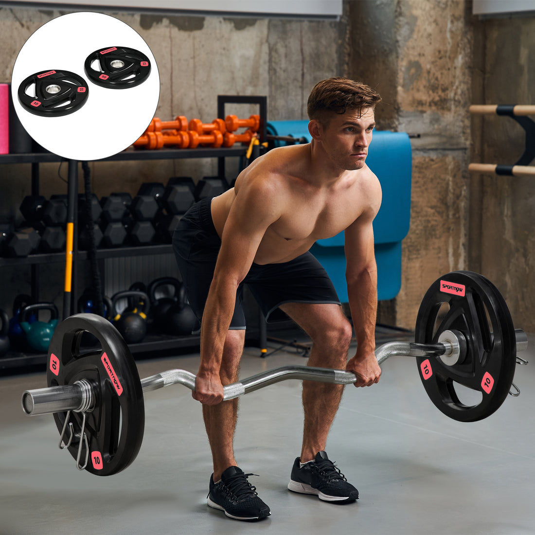 Set di 2 Dischi Pesi da 10kg in Acciaio con Rivestimento in Gomma per Bilanciere