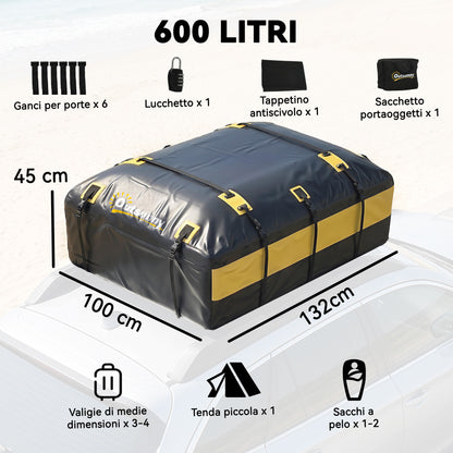 Portabagagli da Tetto 595 Litri Impermeabile, Borsa per Auto, Giallo