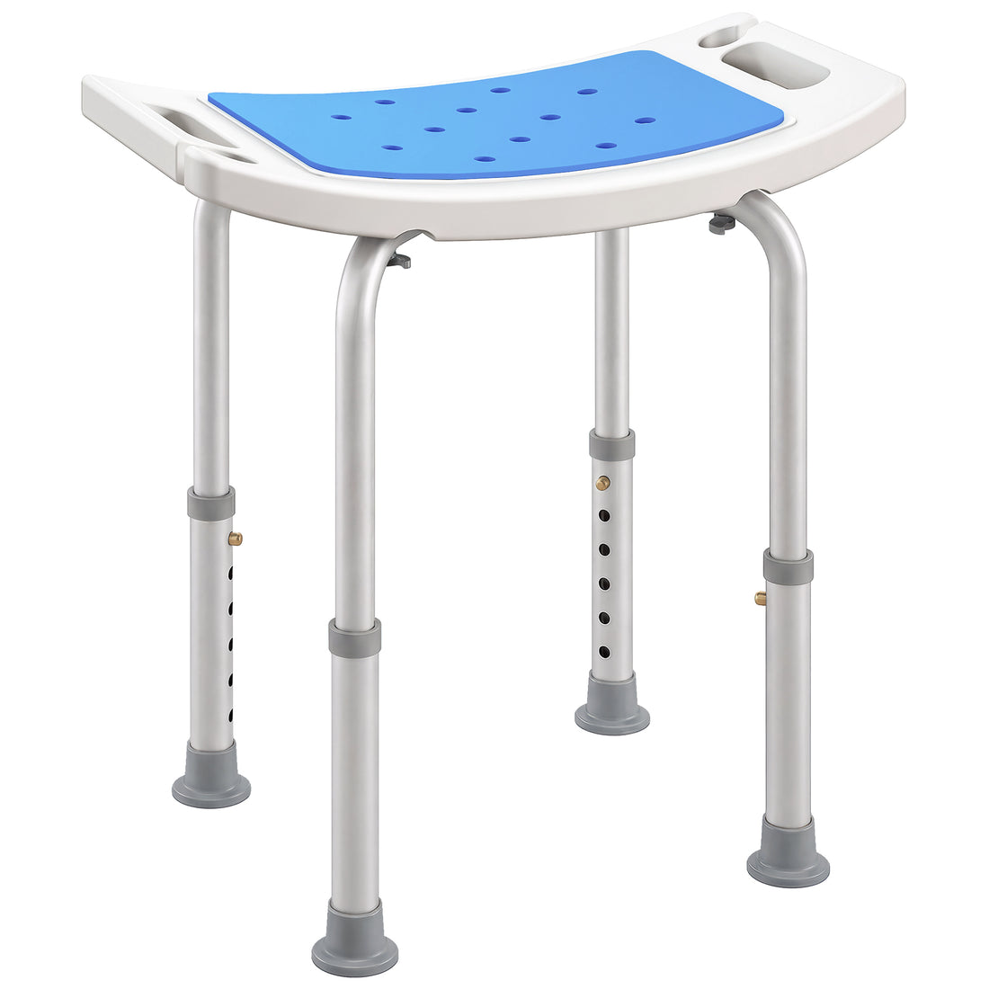 Sgabello per Doccia da Bagno in Lega di Alluminio e Plastica Antiscivolo, Sgabello Bagno con Altezza Regolabile 6 Livelli 39-52cm, Blu