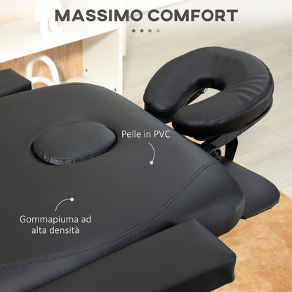 Lettino da Massaggio Pieghevole ad Altezza Regolabile, in Alluminio e Plastica, 215x81x61-84 cm, Nero