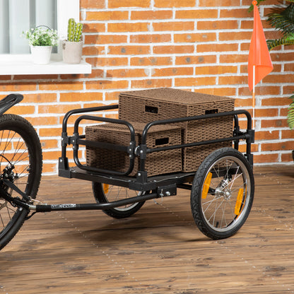 Carrello Bici da 70L con 2 Ruote da 16", 2 Catarifrangenti e Bandierina, in Acciaio e PE, 125x64x53.5 cm, Nero