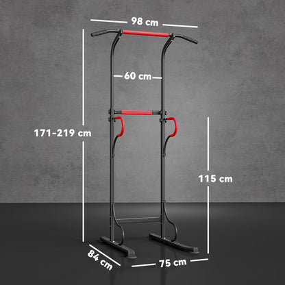 Barra per Trazioni Power Tower Stazione Fitness Multifunzione con Altezza Regolabile 171-219cm Nero Rosso