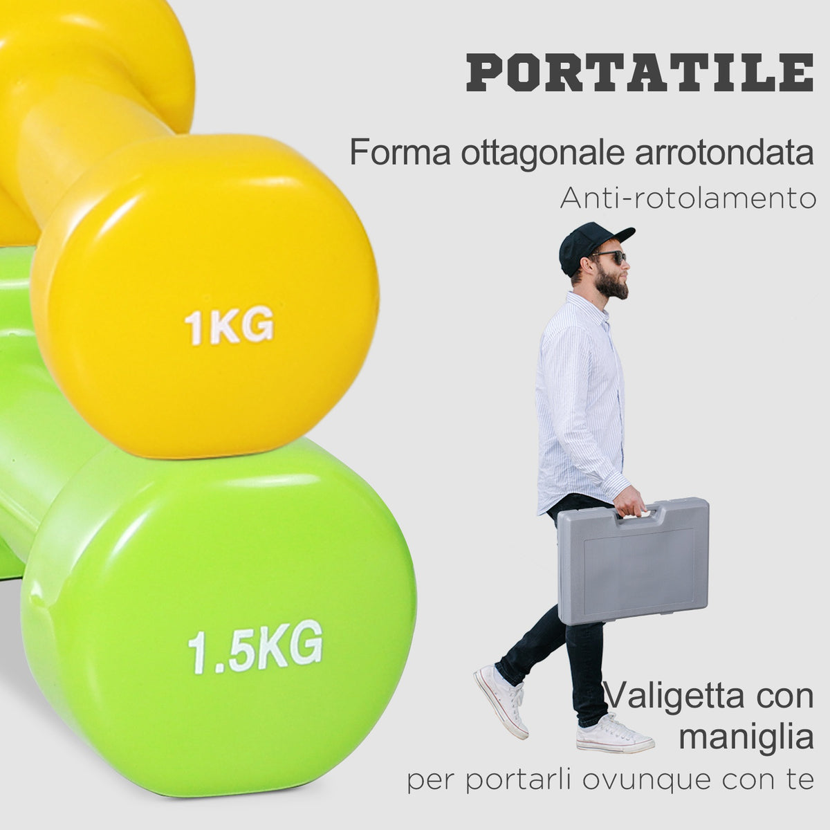 Manubri Pesi, Set Manubri Palestra da 10kg con Valigetta 4 Paia di Manubri Colorati (2x0.5kg, 2x1kg, 2x1.5kg, 2x2kg)