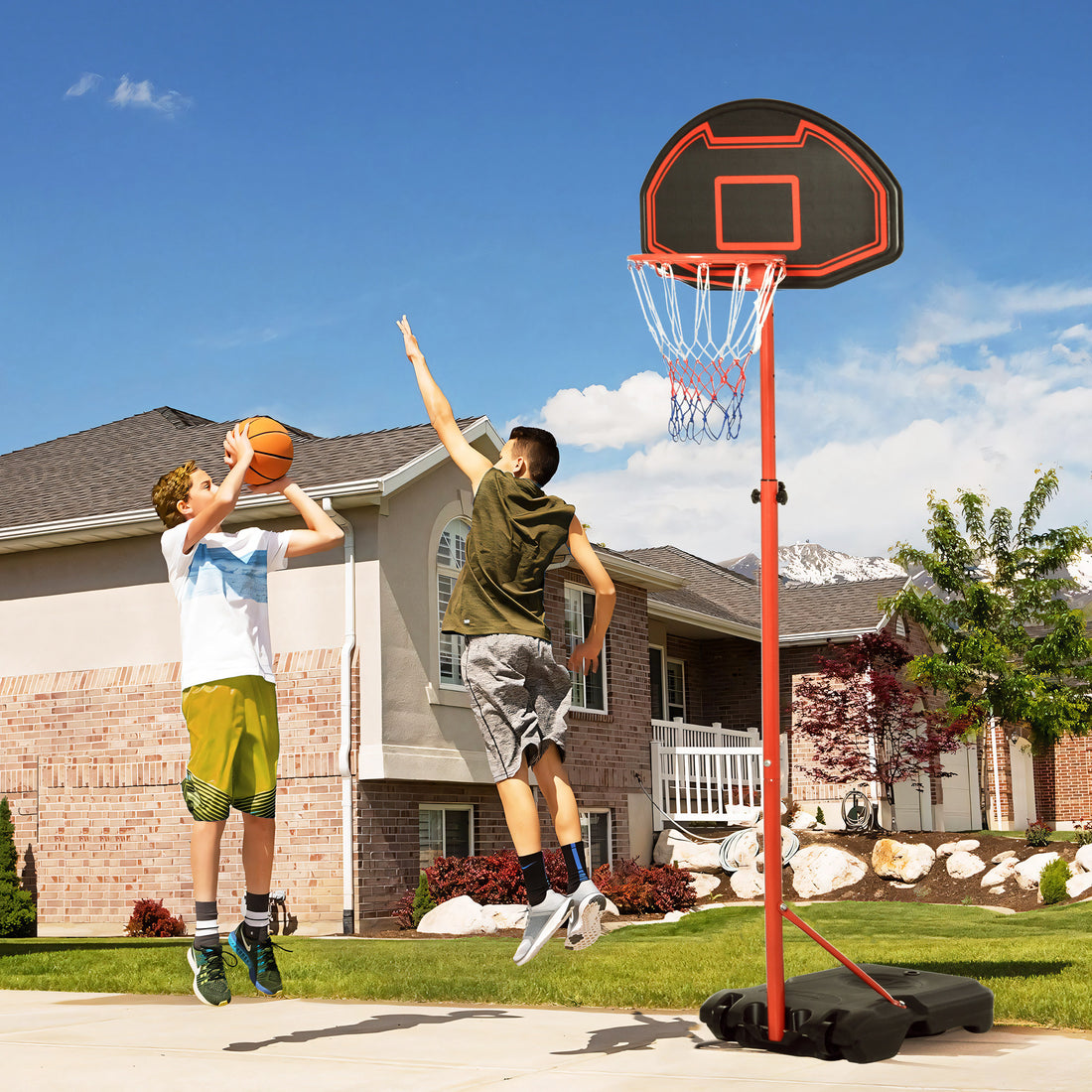 Canestro Basket da Esterno con Altezza Regolabile 193.5-248.5cm e Base Riempibile con Acqua o Sabbia, 73x49x194-249 cm