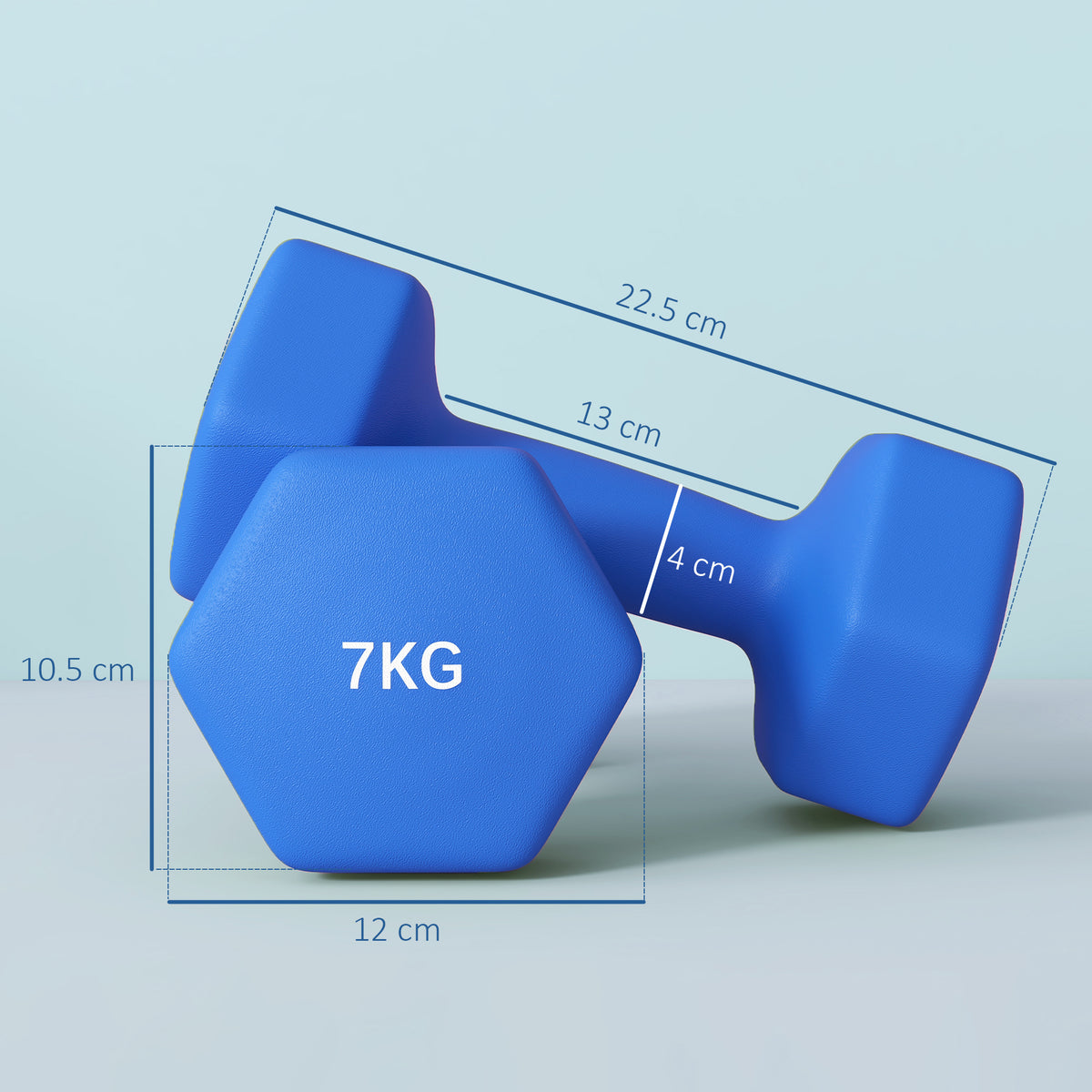 Set 2 Manubri Esagonali da 2x7kg in Metallo e Plastica con Impugnatura Antiscivolo, 22.5x10.5x10.5 cm, Blu
