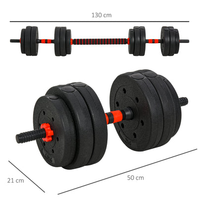 Set 2 Manubri Convertibili in Bilanciere, 25kg Totali con 12 Dischi Pesi Acciaio e Plastica Allenamento a Casa