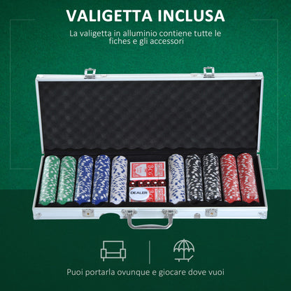 Valigetta Poker Professionale in Alluminio, Set Poker con 500 Fiches e 2 Mazzi per Texas hold&