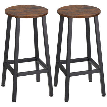 Set 2 Sgabelli da Cucina in Truciolato e Acciaio con Piano Liscio e Poggiapiedi, 32.5x32.5x65 cm, Marrone
