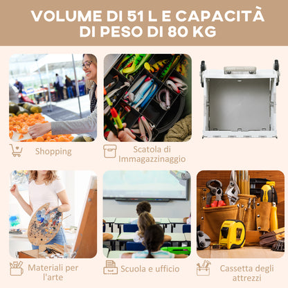 Carrello Spesa Pieghevole, Carrello in Alluminio, Ruote per Scale, Bianco