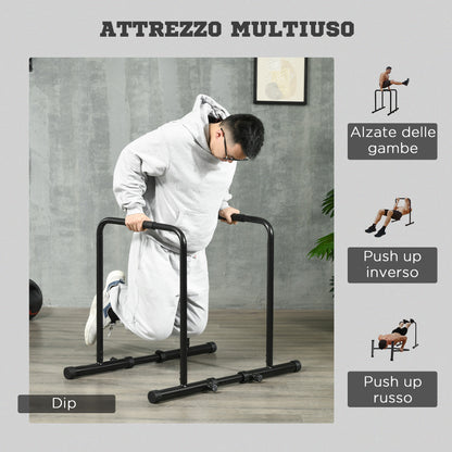 Barra per Dip in Acciaio ad Altezza Regolabile con 6 Lunghezze Regolabili, 90-102x65x80-90 cm, Nera