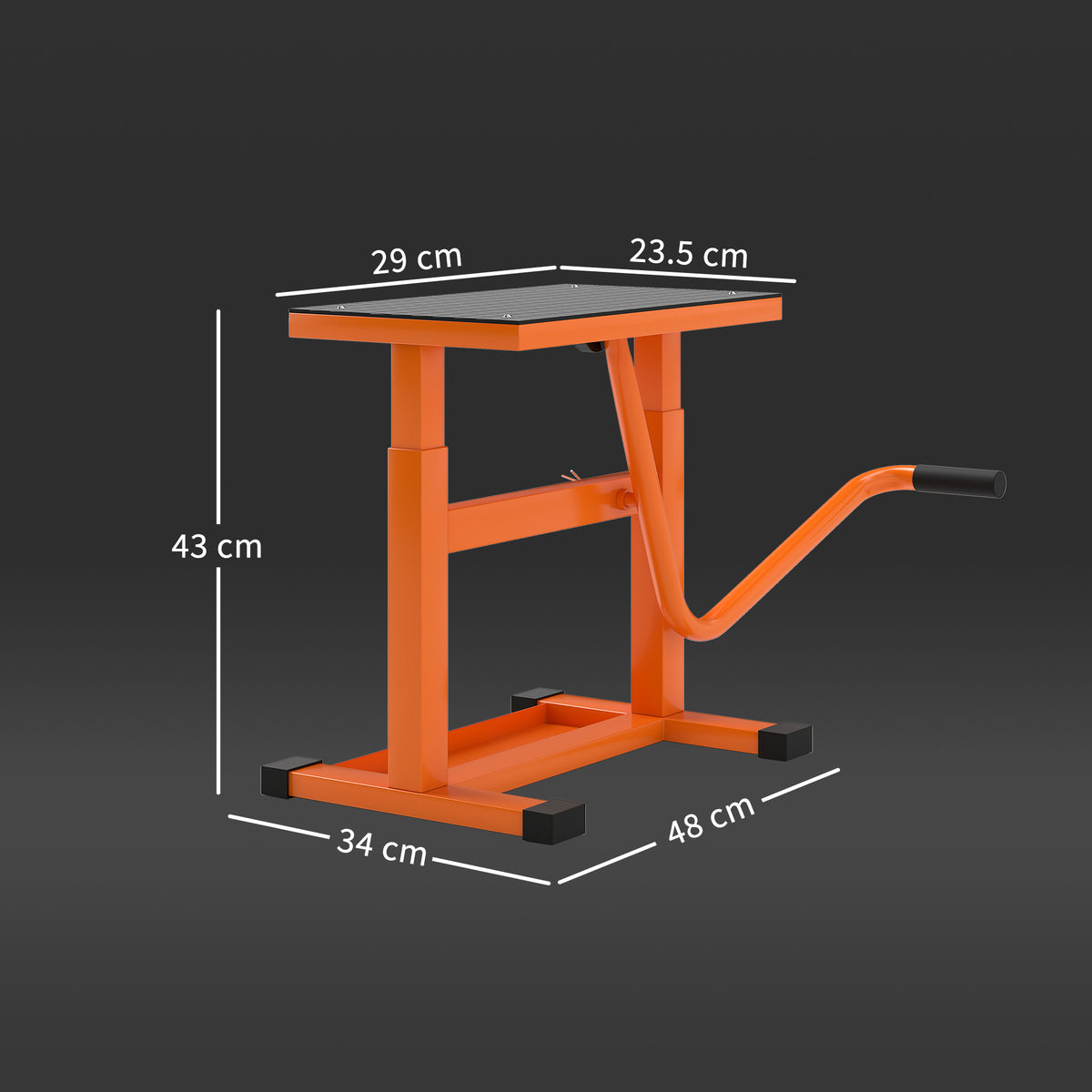 Cavalletto Alzamoto max 150 kg in Metallo con Superficie in Gomma e Manovella, 48x34x43 cm, Arancione