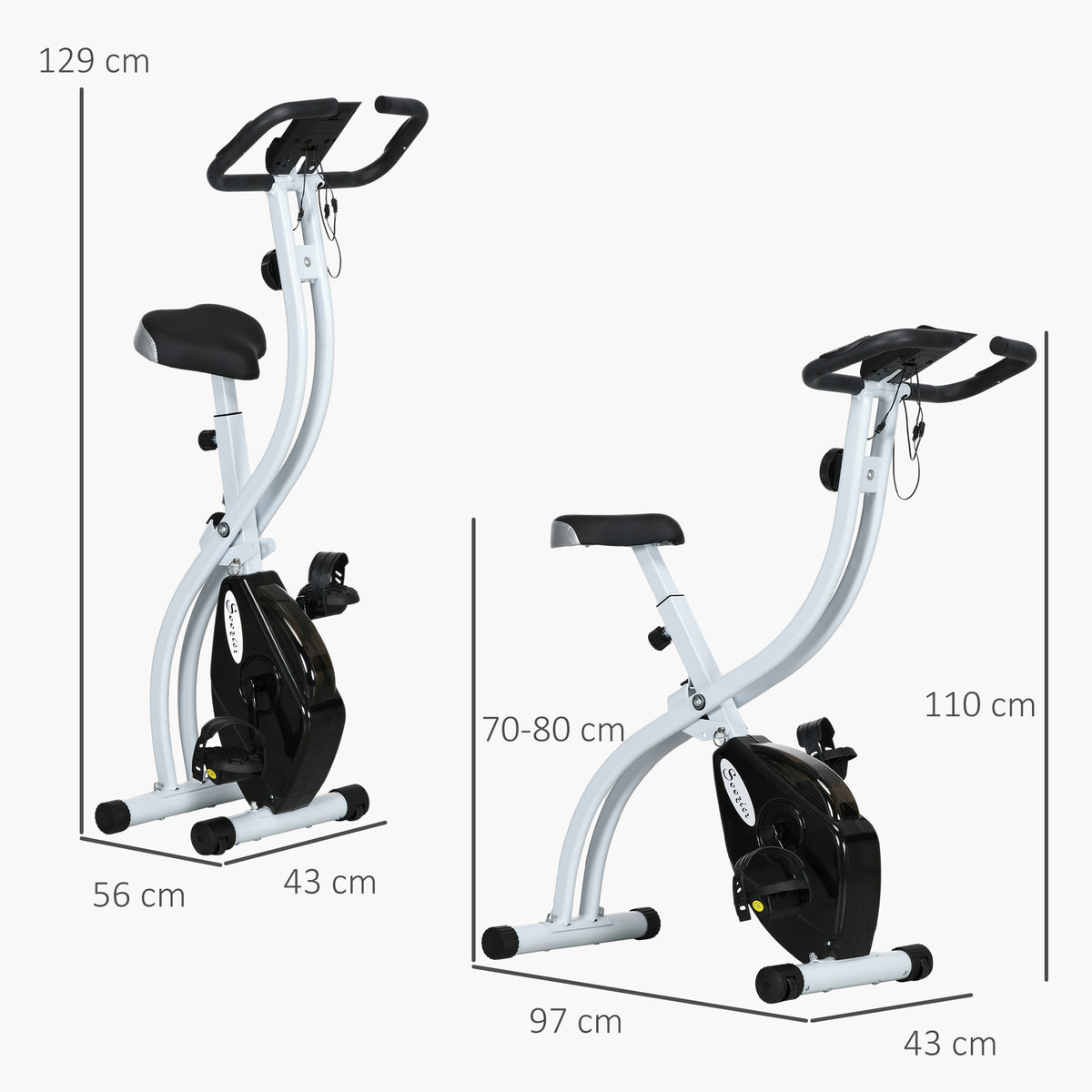 Cyclette Magnetica Pieghevole a 8 Livelli di Resistenza con Seduta Regolabile, in Acciaio, 97x43x110 cm, Nero