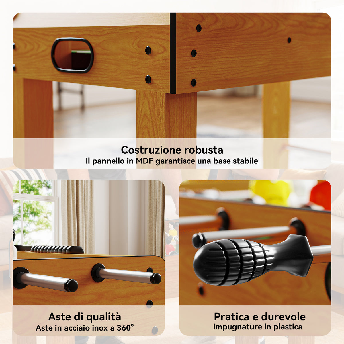 Calcio Balilla Professionale per Adulti con 2 Palline, Segnapunti e 22 Giocatori, 122x61x80.7 cm