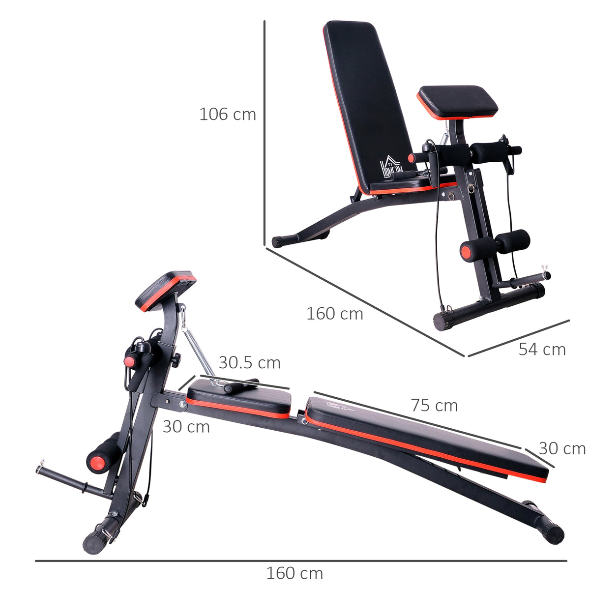 Panca Multifunzione Regolabile per Addominali, Panca Pesi Palestra per Allenamento Braccia e Gambe 54x160x106cm, Nero e Rosso