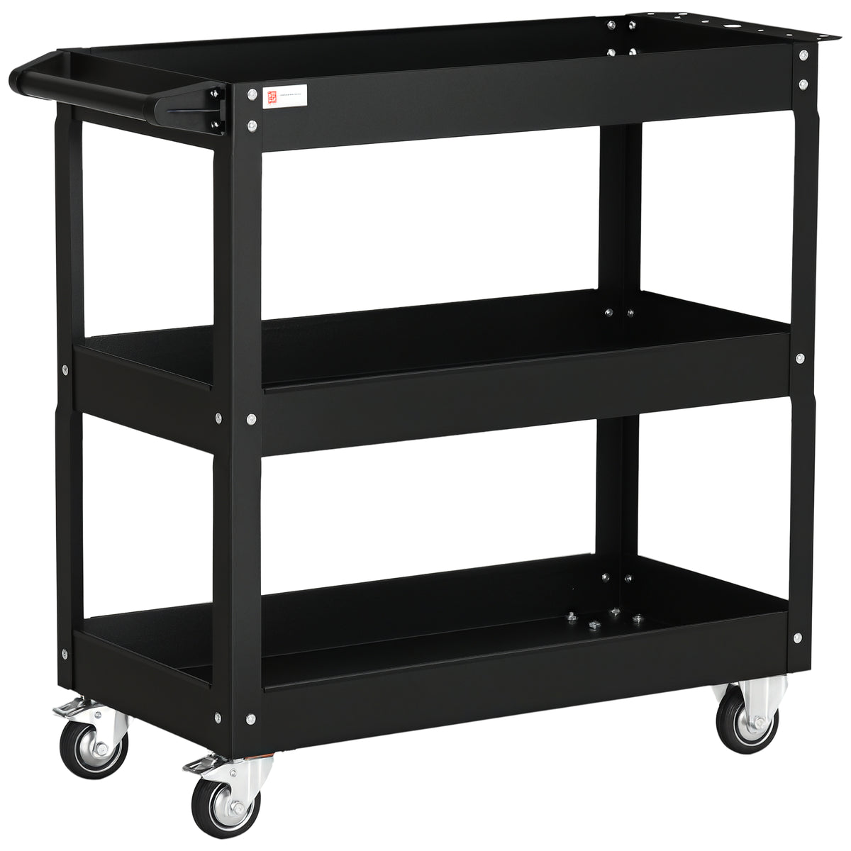 Carrello Porta Attrezzi a 3 Livelli in Acciaio con Bordi Alti e 4 Ruote Girevoli, 83x35.3x76 cm, Nero