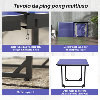 Tavolo da Ping Pong Pieghevole per Interni, Tavolo Ping Pong con Rete, Montaggio Non Richiesto, 182x91 cm, Blu e Viola