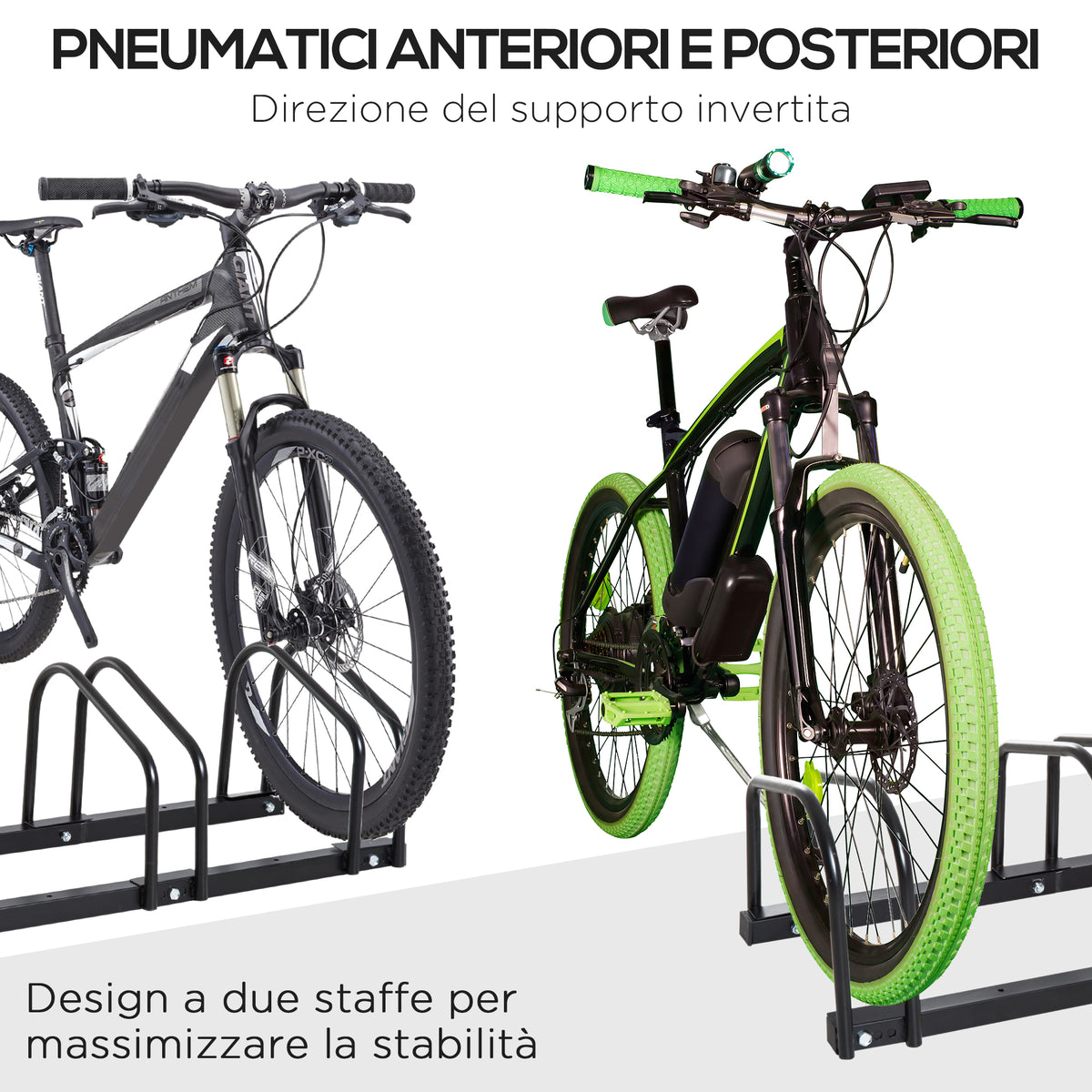 Rastrelliera Portabiciclette Parcheggio per 4 Biciclette in Acciaio, 110x33x27 cm, Nero