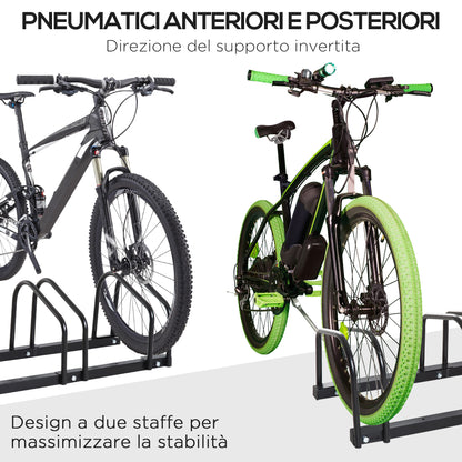 Rastrelliera Portabiciclette Parcheggio per 4 Biciclette in Acciaio, 110x33x27 cm, Nero