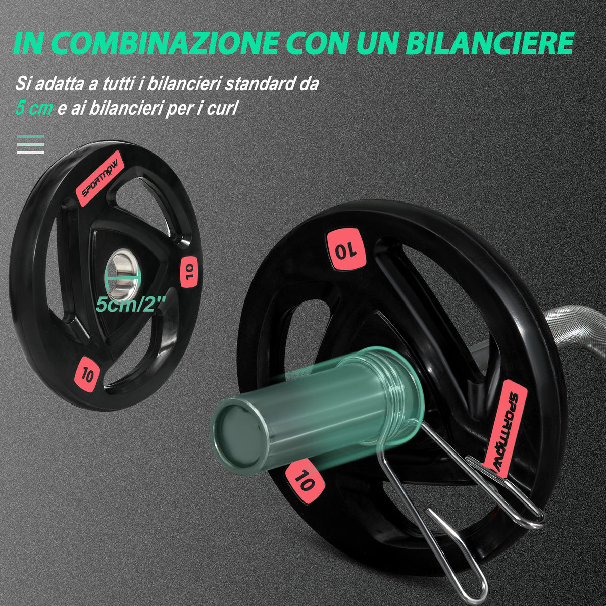 Set di 2 Dischi Pesi da 10kg in Acciaio con Rivestimento in Gomma per Bilanciere