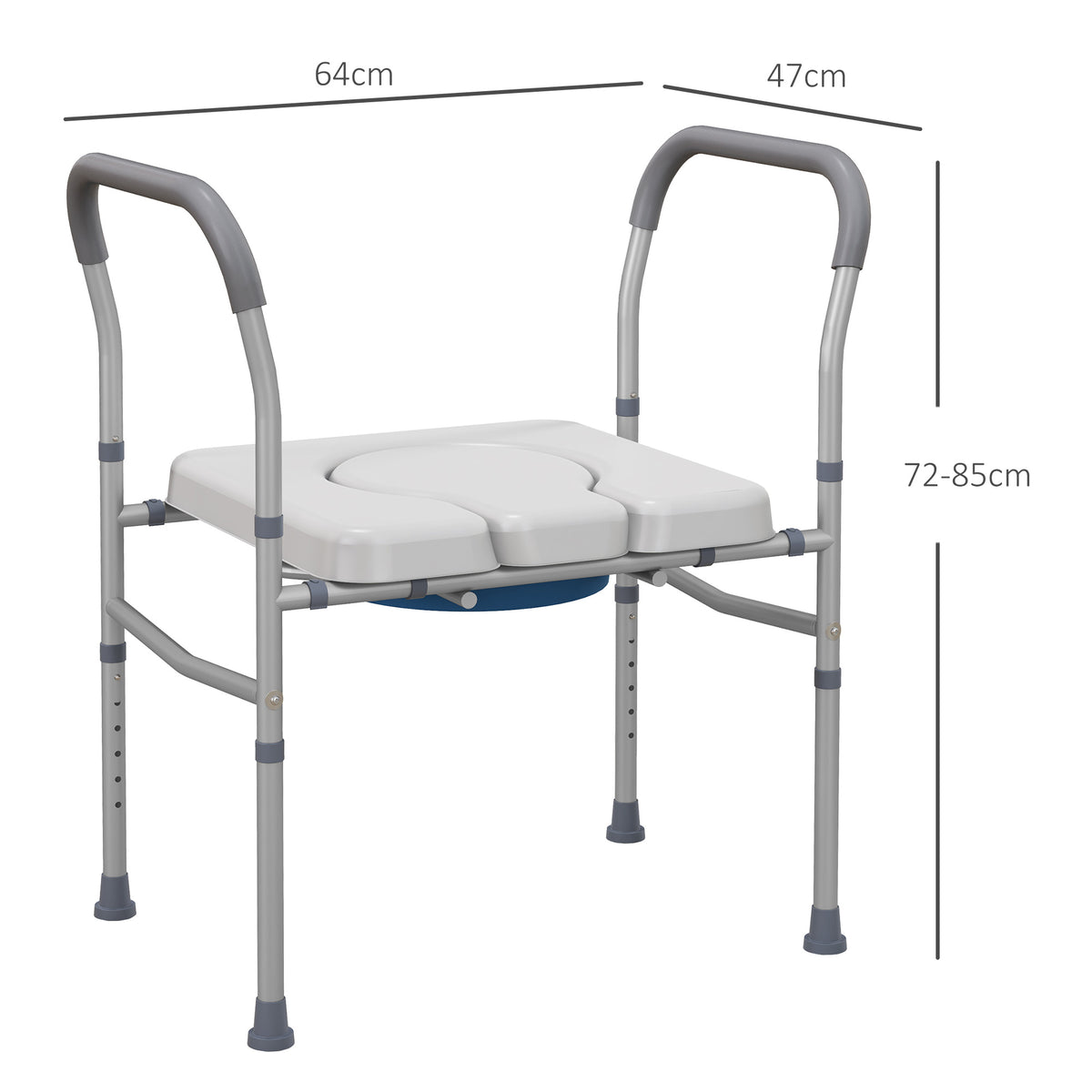 Sedia Comoda WC per Anziani e Disabili 4 in 1 Regolabile in Altezza con Braccioli Imbottiti, Grigio