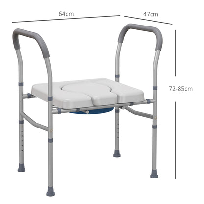 Sedia Comoda WC per Anziani e Disabili 4 in 1 Regolabile in Altezza con Braccioli Imbottiti, Grigio