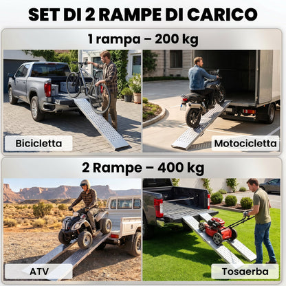 Set 2 Rampe di Carico Pieghevoli, 400 kg, per Moto/ATV/Rimorchio/Pick-up, 180 x 25.5 cm, Argento