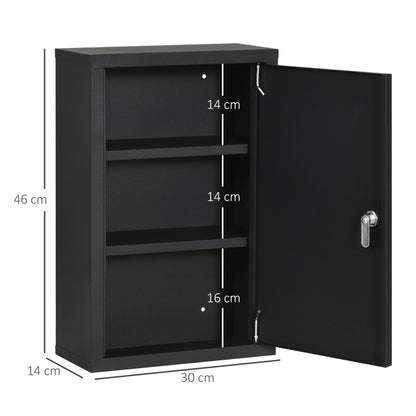 Armadietto Medicinali con 3 Mensole e Blocco con Chiavi in Acciaio, 30x14x46cm, Nero