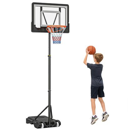 Canestro Basket Altezza Regolabile 160-210cm, Struttura in Acciaio e Base con Ruote, Tabellone in PE Trasparente