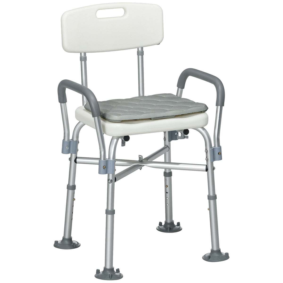 Sedia Doccia ad Altezza Regolabile con Braccioli e Cuscino Rimovibile 53.5x52x80-90 cm, Bianca