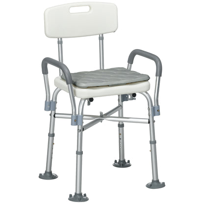 Sedia Doccia ad Altezza Regolabile con Braccioli e Cuscino Rimovibile 53.5x52x80-90 cm, Bianca