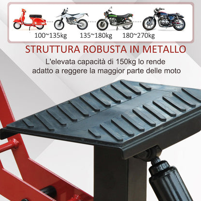Cavalletto Alzamoto ad Altezza Regolabile con Manovella, in Acciaio e Gomma, 28x17.5x24.5-35.5 cm, Nero e Rosso